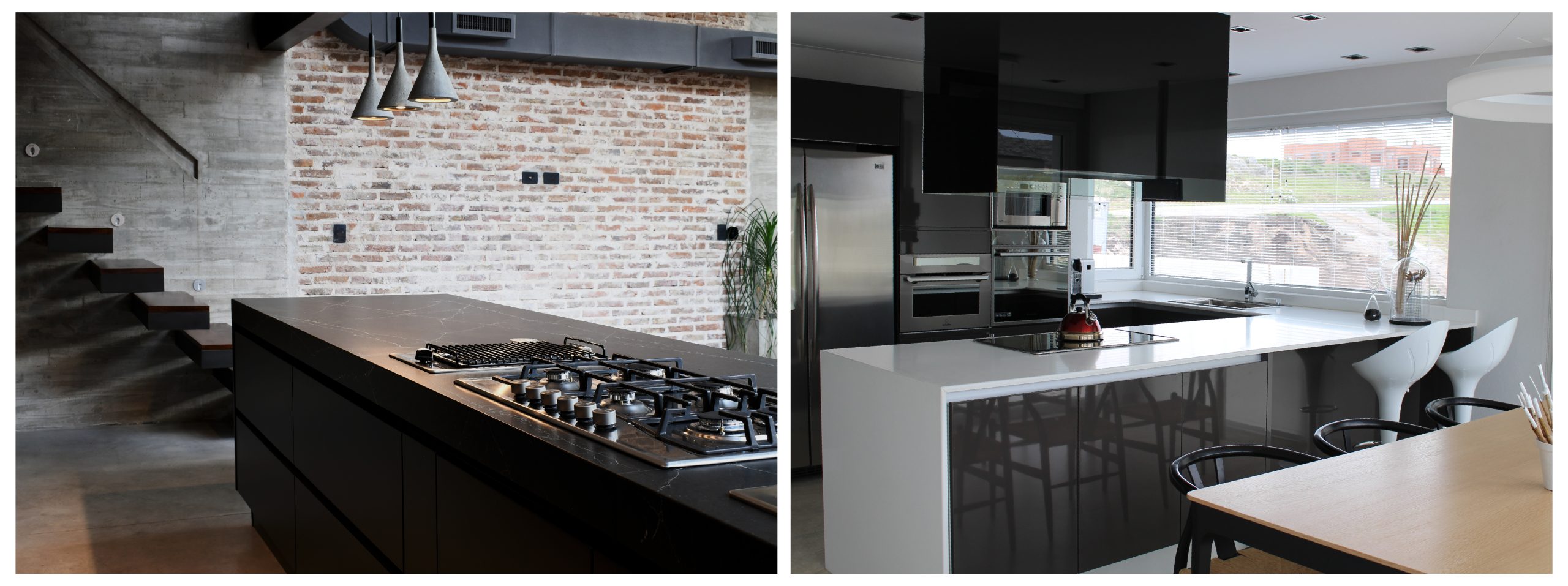 Cocina, estilo industrial, ladrillos, cocina a gas, isla central, color, negro y black.